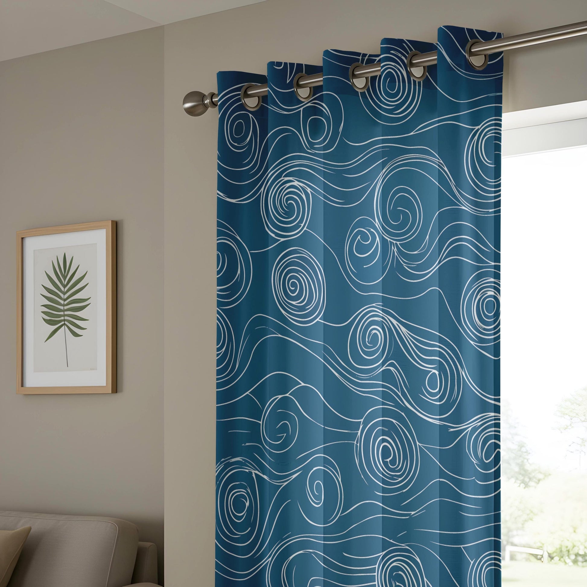 Onay Navy Blue Abstract Swirl Curtains – Japanese Wave Pattern Drapes