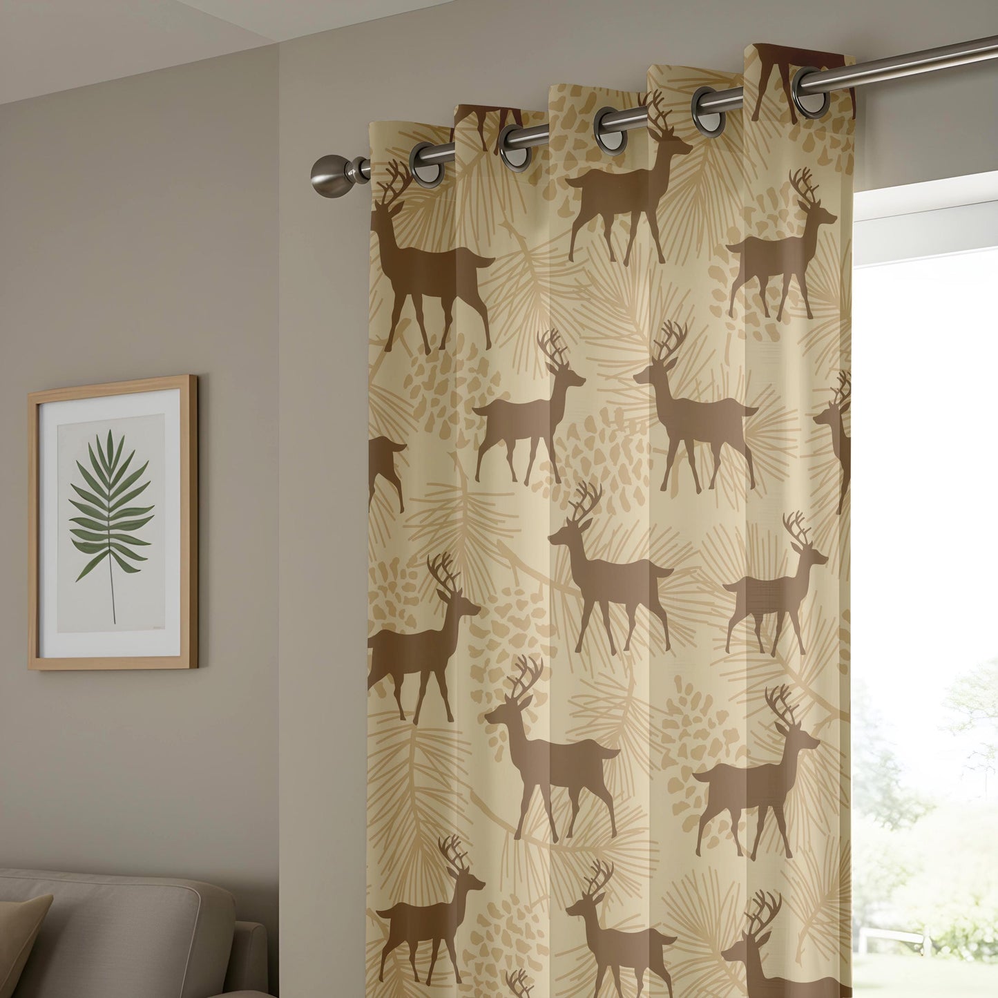 Onay Rustic Deer Stag Curtains – Woodland Pine Cabin Drapes