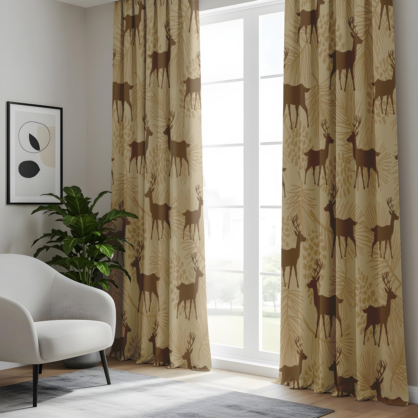 Onay Rustic Deer Stag Curtains – Woodland Pine Cabin Drapes
