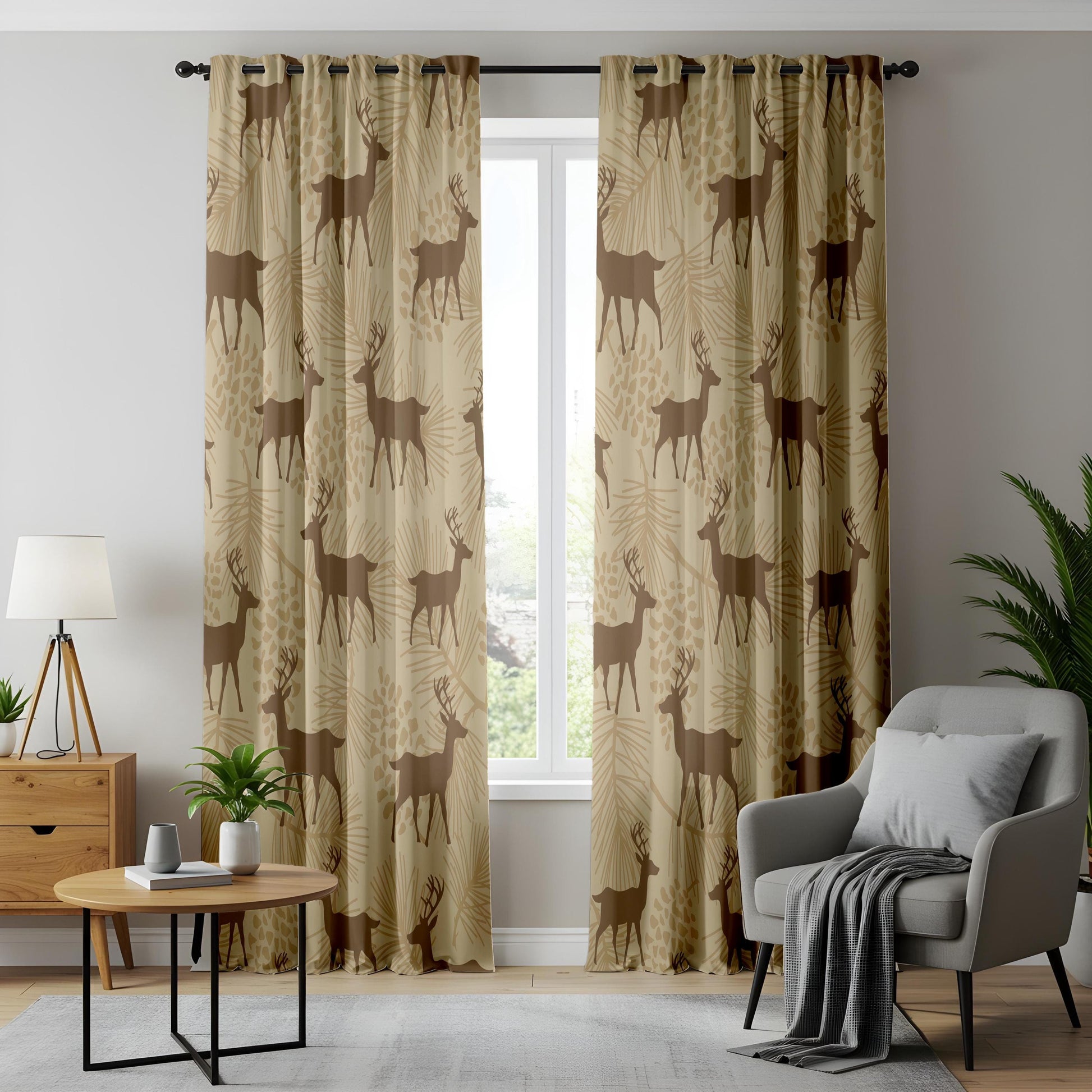 Onay Rustic Deer Stag Curtains – Woodland Pine Cabin Drapes