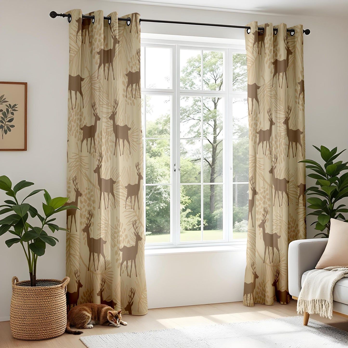 Onay Rustic Deer Stag Curtains – Woodland Pine Cabin Drapes