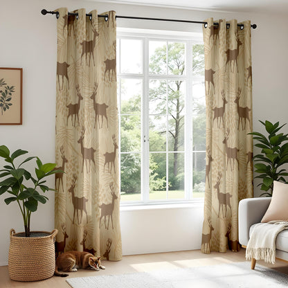 Onay Rustic Deer Stag Curtains – Woodland Pine Cabin Drapes