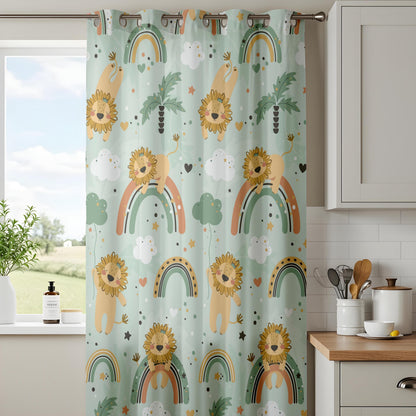 Onay Mint Green Lion Rainbow Curtains – Boho Nursery Decor