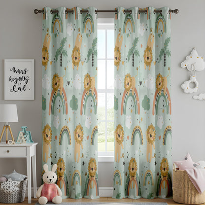 Onay Mint Green Lion Rainbow Curtains – Boho Nursery Decor