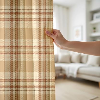 Onay Beige Brown Plaid Curtains – Rustic Farmhouse Tartan Drapes