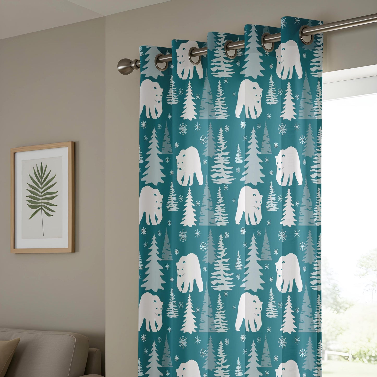 Onay Teal Polar Bear Curtains – Winter Forest Nursery Drapes