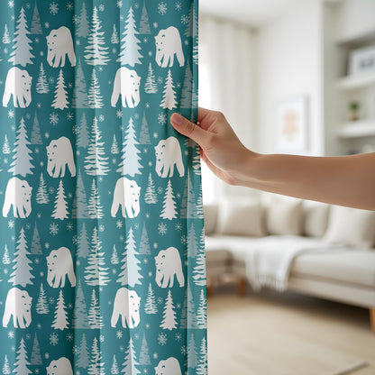 Onay Teal Polar Bear Curtains – Winter Forest Nursery Drapes