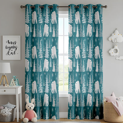 Onay Teal Polar Bear Curtains – Winter Forest Nursery Drapes