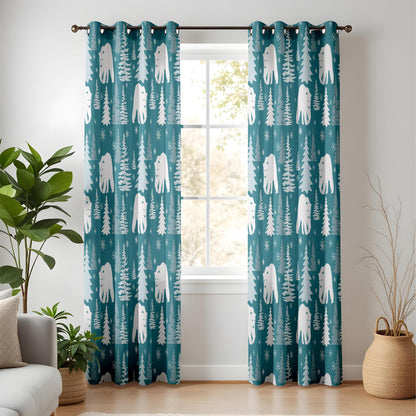 Onay Teal Polar Bear Curtains – Winter Forest Nursery Drapes