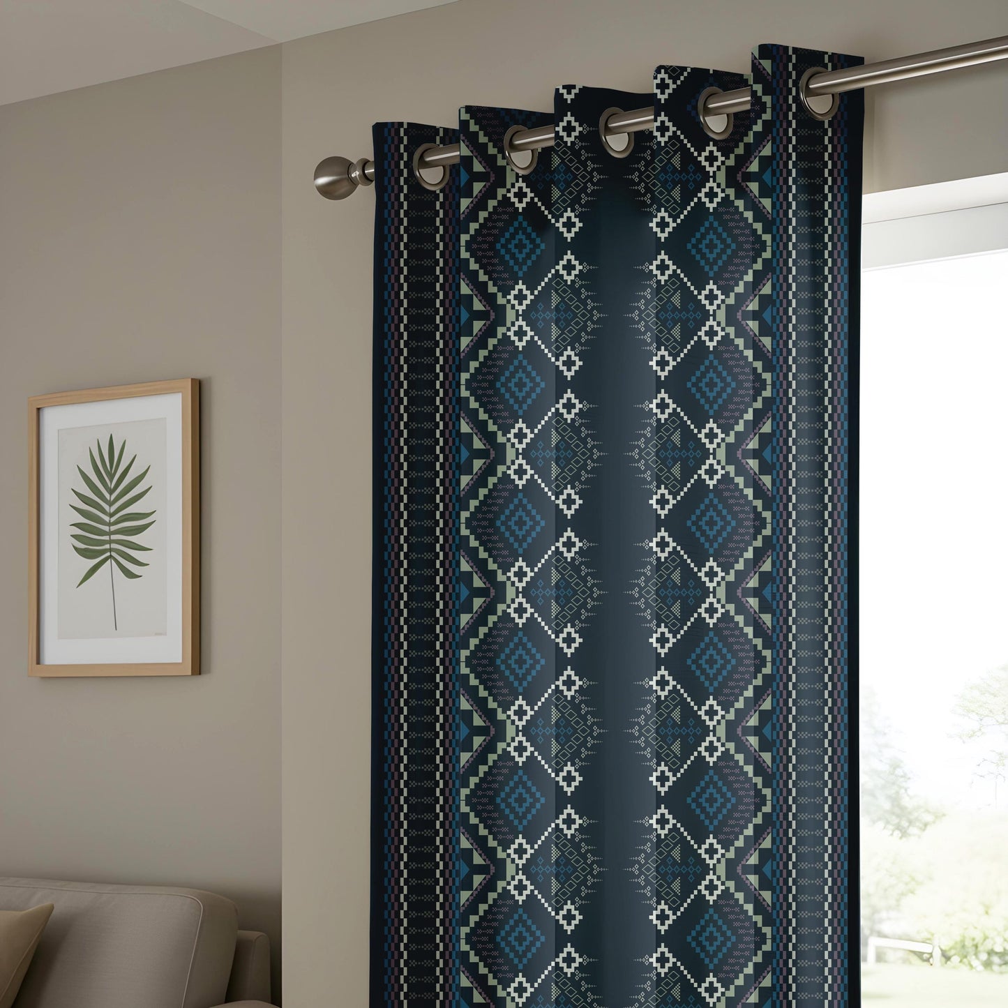 Onay Navy Blue Aztec Tribal Curtains – Southwestern Geometric Boho Drapes