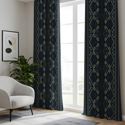 Onay Navy Blue Aztec Tribal Curtains – Southwestern Geometric Boho Drapes