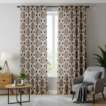 Onay Taupe Art Deco Fan Curtains – Geometric Scallop Pattern Drapes