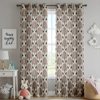 Onay Taupe Art Deco Fan Curtains – Geometric Scallop Pattern Drapes