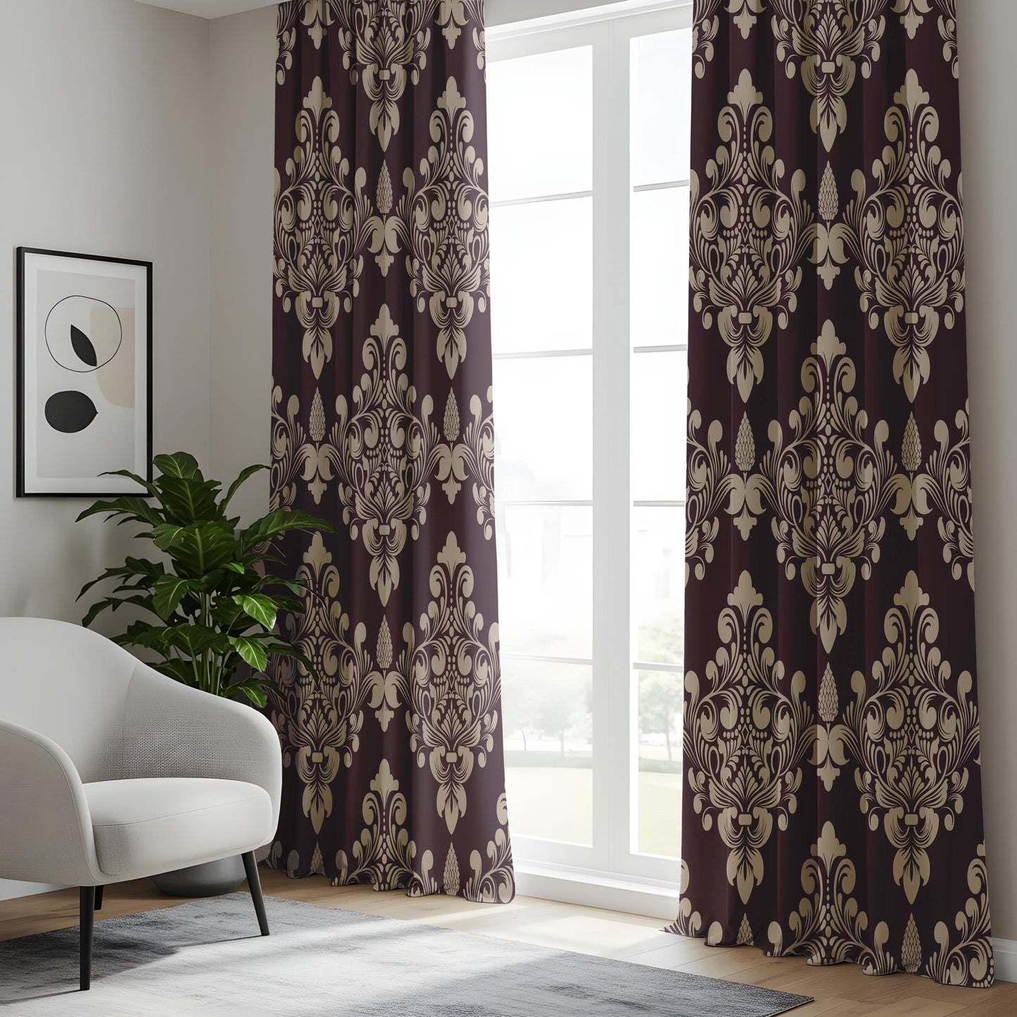 Onay Eggplant Purple Damask Curtains – Vintage Victorian Baroque Drapes