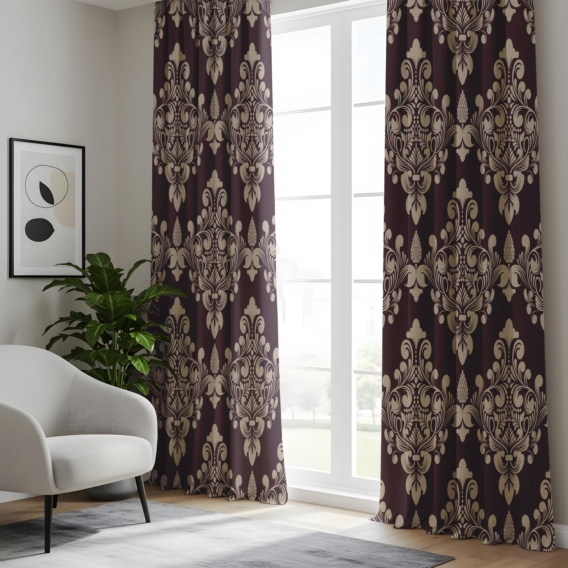 Onay Eggplant Purple Damask Curtains – Vintage Victorian Baroque Drapes
