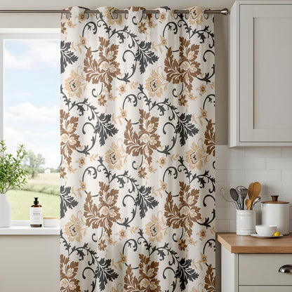 Onay Brown Beige Floral Vine Curtains – Classic Scroll Leaf Drapes