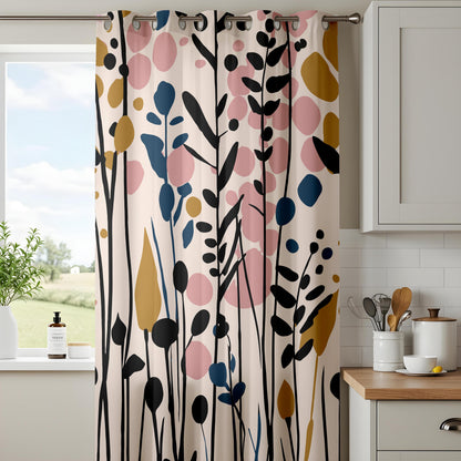 Onay Blush Pink Mustard Abstract Floral Curtains – Colorful Living Room