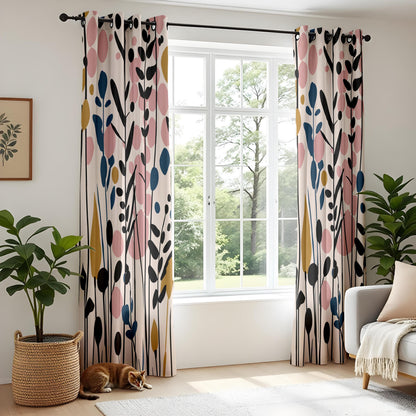 Onay Blush Pink Mustard Abstract Floral Curtains – Colorful Living Room
