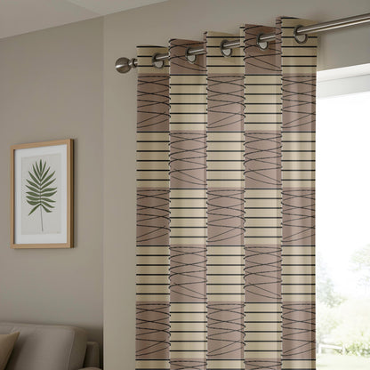 Onay Beige Brown Geometric Striped Curtains – Modern Abstract Scribble Drapes