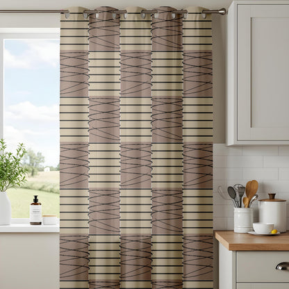 Onay Beige Brown Geometric Striped Curtains – Modern Abstract Scribble Drapes