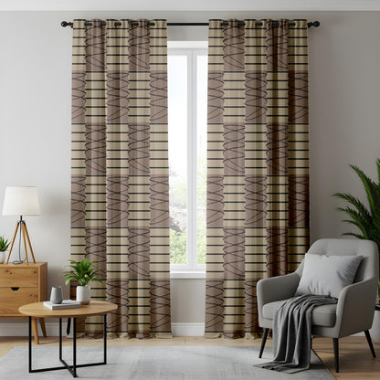 Onay Beige Brown Geometric Striped Curtains – Modern Abstract Scribble Drapes