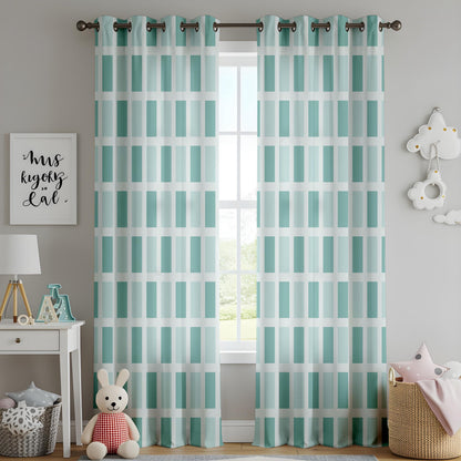Onay Teal Mint Green Geometric Block Curtains – Modern Minimalist Grid Drapes