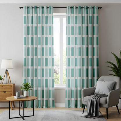 Onay Teal Mint Green Geometric Block Curtains – Modern Minimalist Grid Drapes