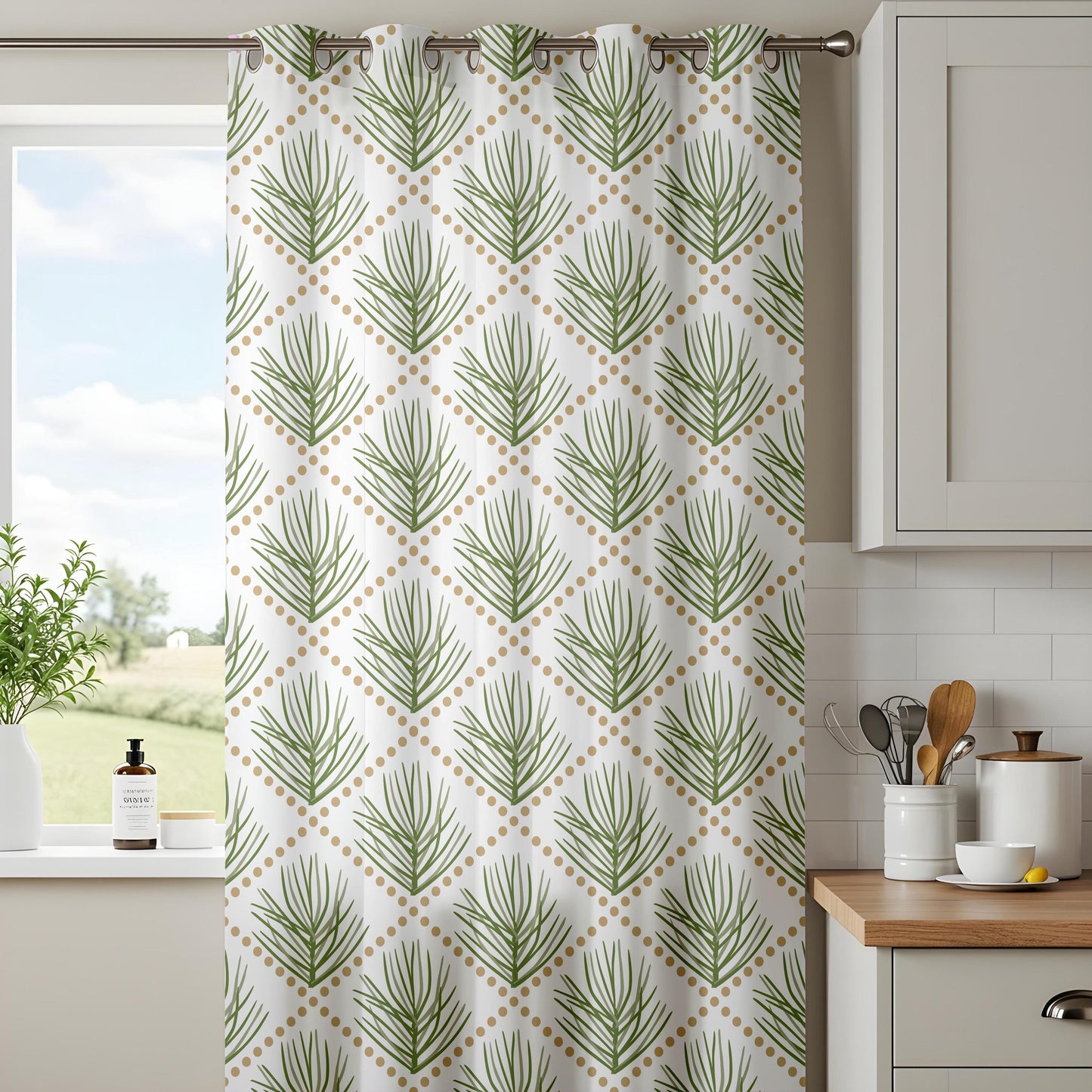 Onay Green Pine Needle Geometric Curtains – Boho Botanical Diamond Drapes