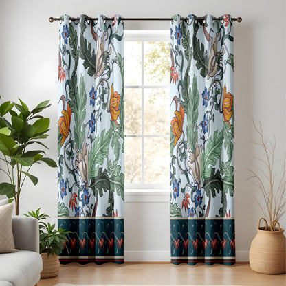 Onay Blue Green Arts and Crafts Curtains – William Morris Style Floral Drapes
