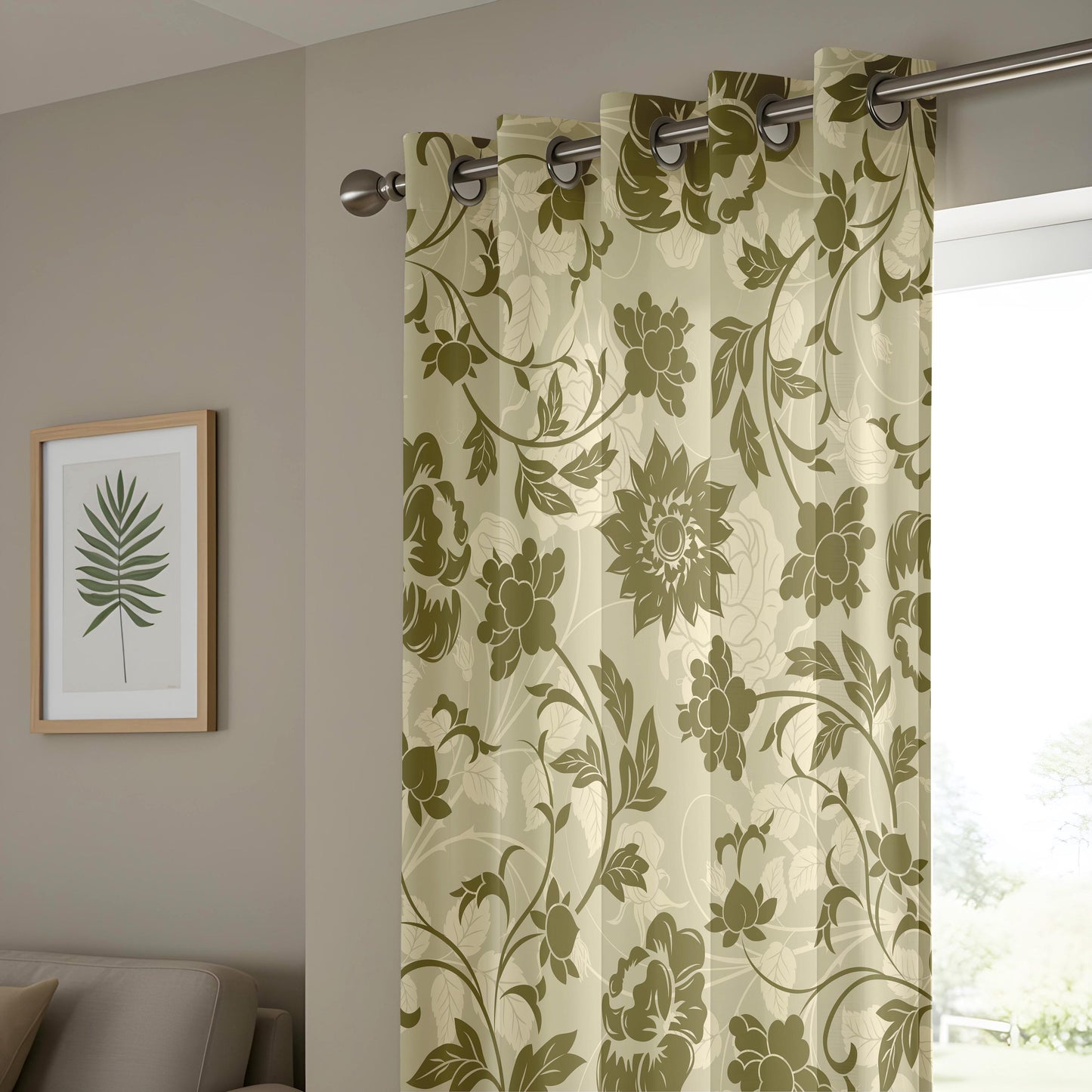Onay Olive Green Floral Vine Curtains – Sage Moss Botanical Drapes