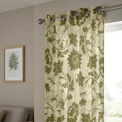 Onay Olive Green Floral Vine Curtains – Sage Moss Botanical Drapes