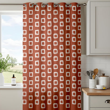 Onay Terracotta Rust Geometric Curtains – Retro Mid Century Rectangle Drapes