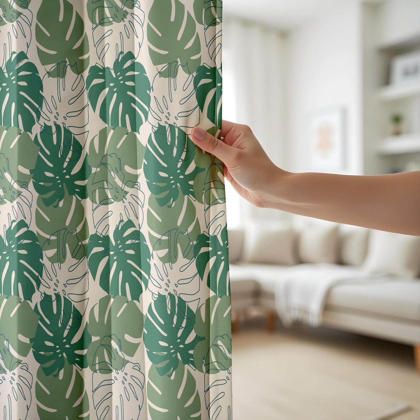Onay Green Monstera Leaf Curtains – Tropical Botanical Jungle Drapes
