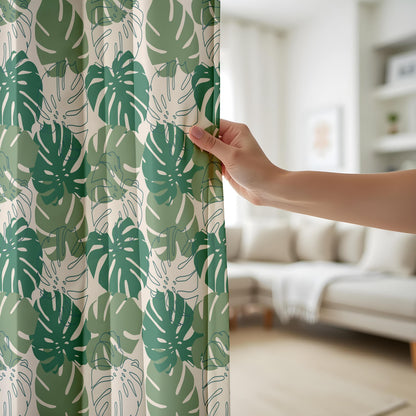 Onay Green Monstera Leaf Curtains – Tropical Botanical Jungle Drapes