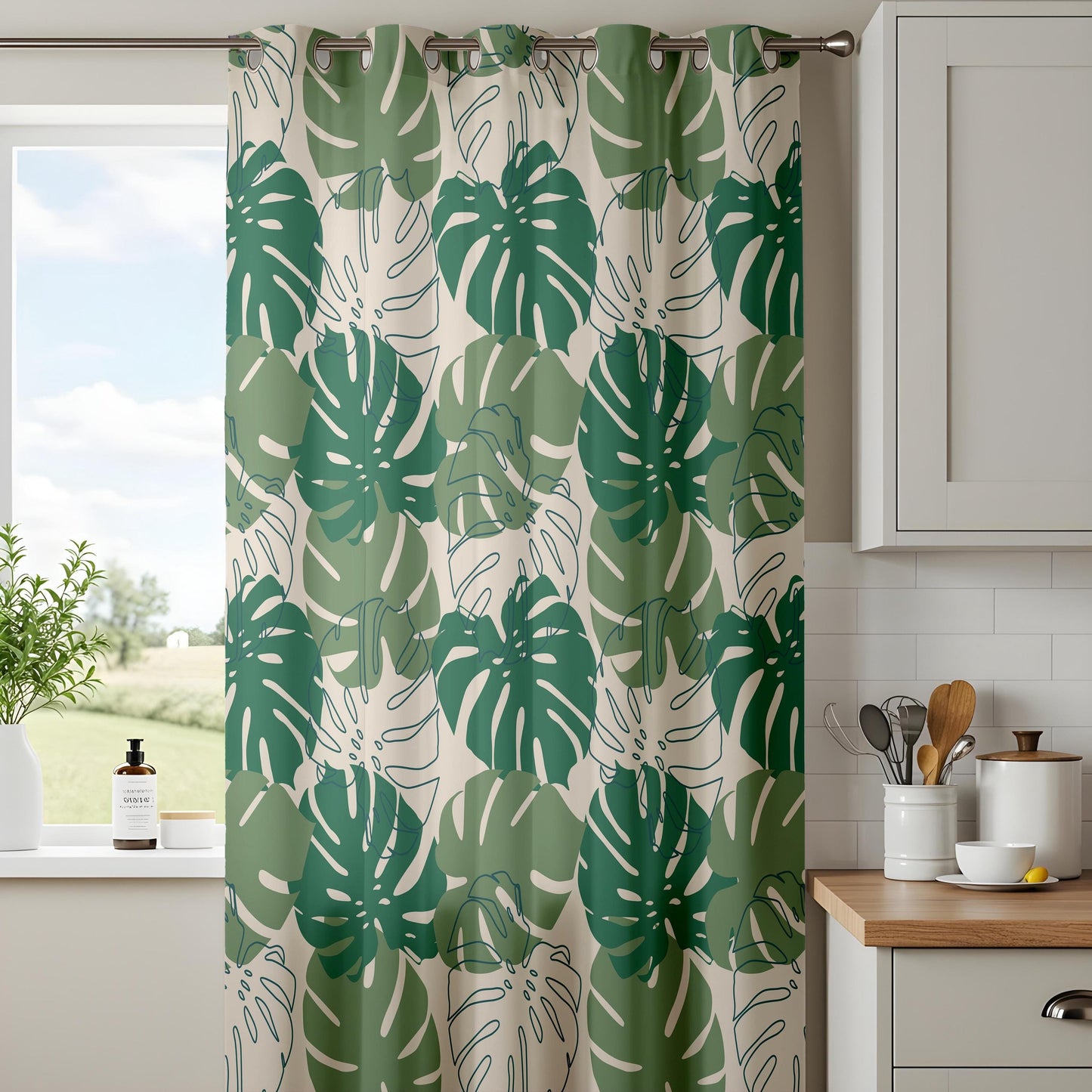 Onay Green Monstera Leaf Curtains – Tropical Botanical Jungle Drapes
