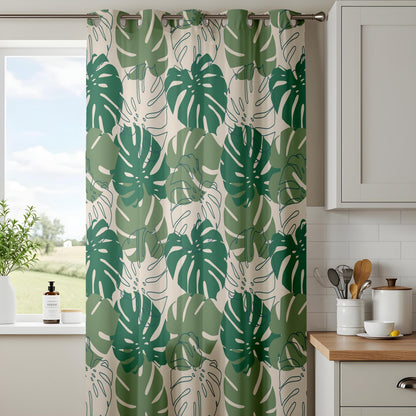 Onay Green Monstera Leaf Curtains – Tropical Botanical Jungle Drapes