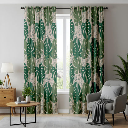 Onay Green Monstera Leaf Curtains – Tropical Botanical Jungle Drapes