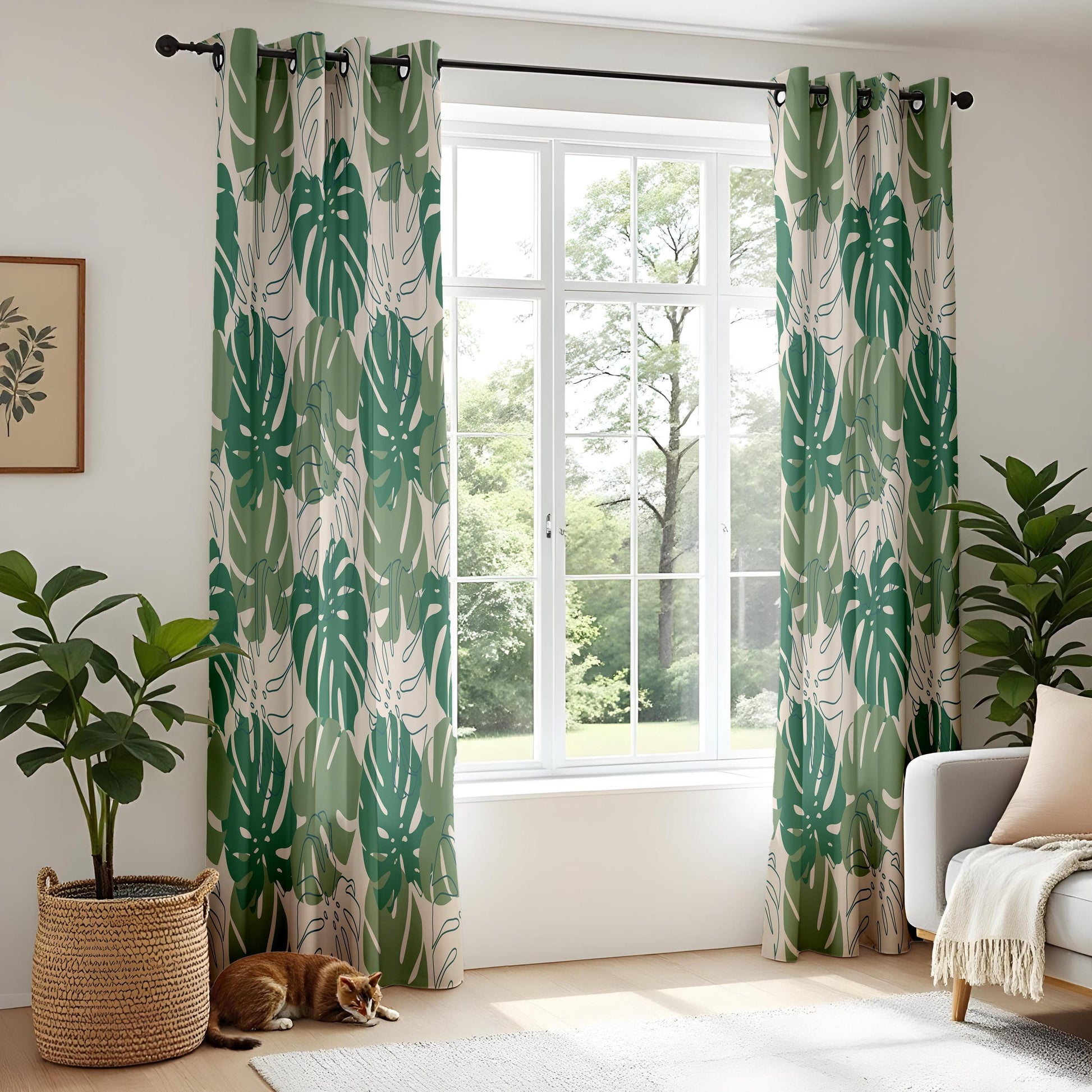 Onay Green Monstera Leaf Curtains – Tropical Botanical Jungle Drapes