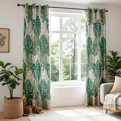 Onay Green Monstera Leaf Curtains – Tropical Botanical Jungle Drapes