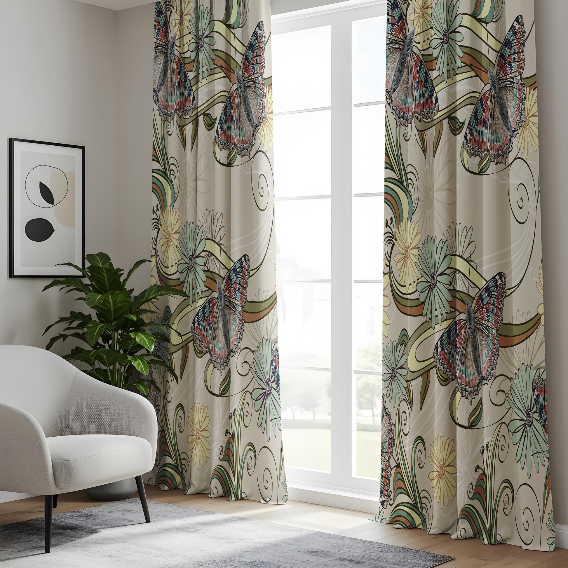Onay Art Nouveau Butterfly Curtains – Whimsical Floral Swirl Drapes