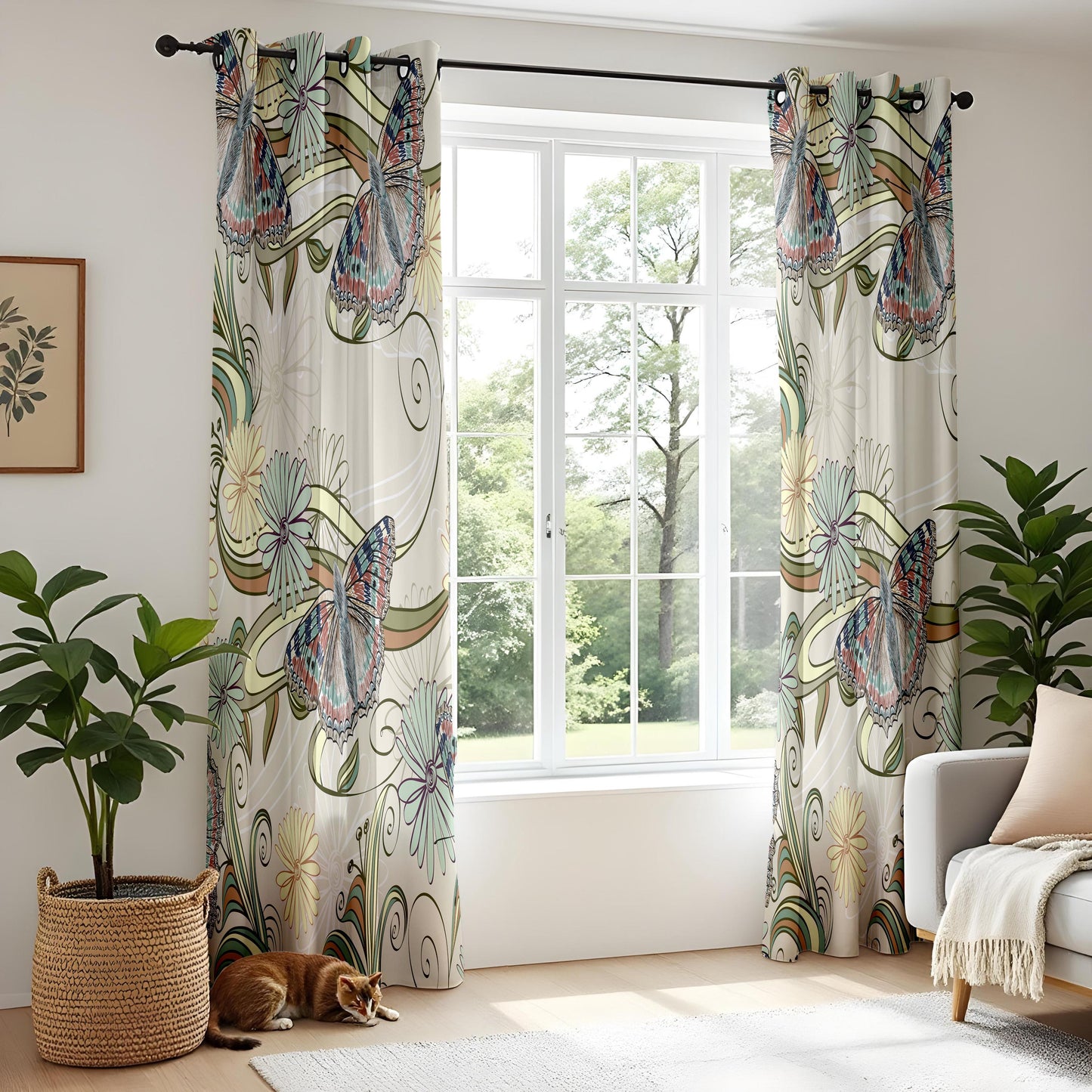 Onay Art Nouveau Butterfly Curtains – Whimsical Floral Swirl Drapes
