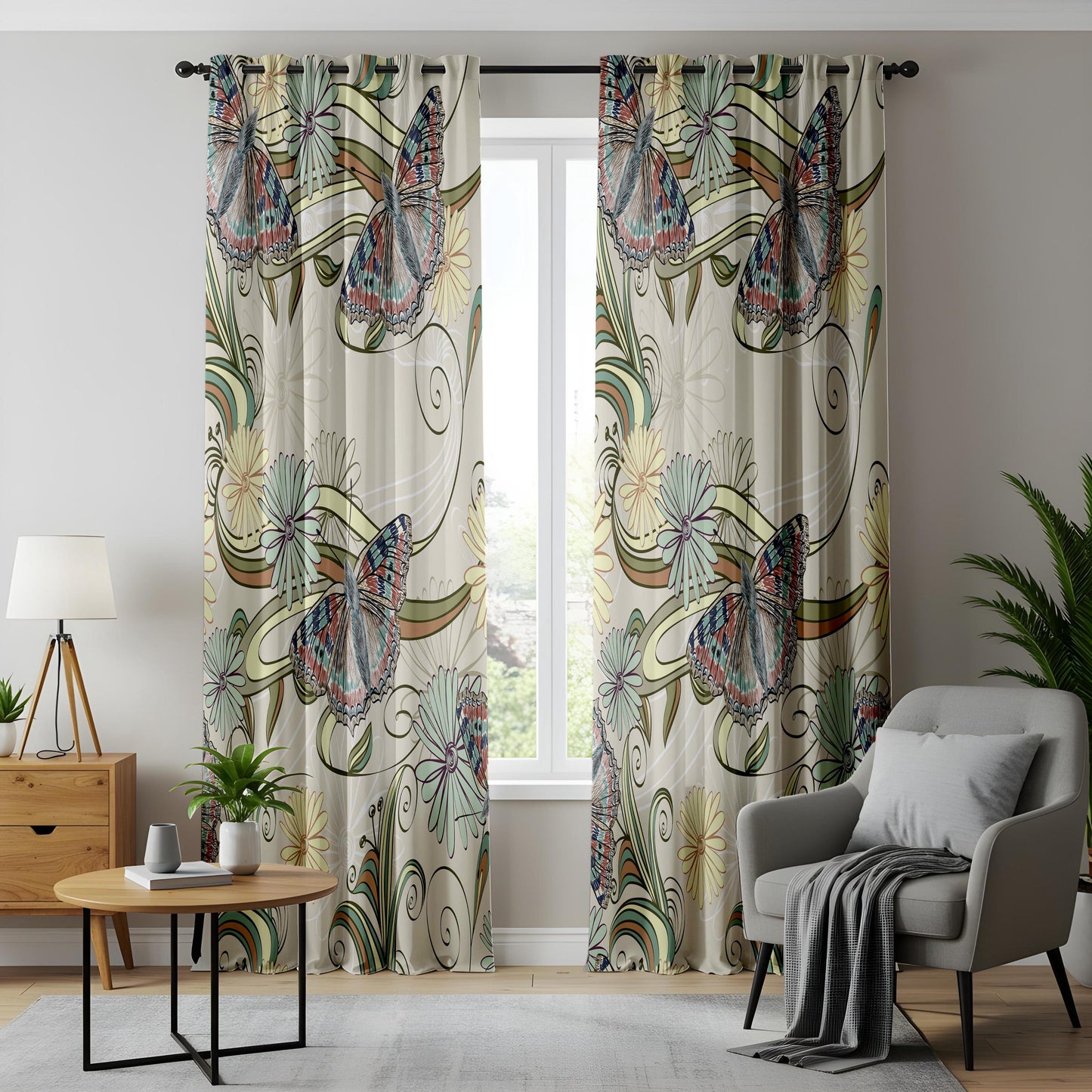 Onay Art Nouveau Butterfly Curtains – Whimsical Floral Swirl Drapes