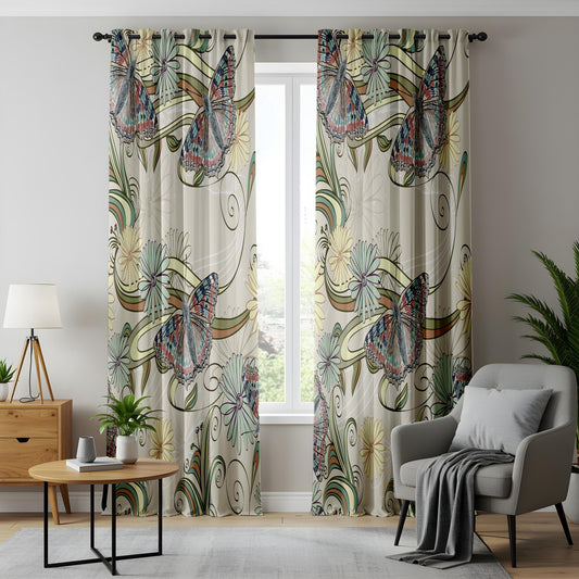 Onay Art Nouveau Butterfly Curtains – Whimsical Floral Swirl Drapes