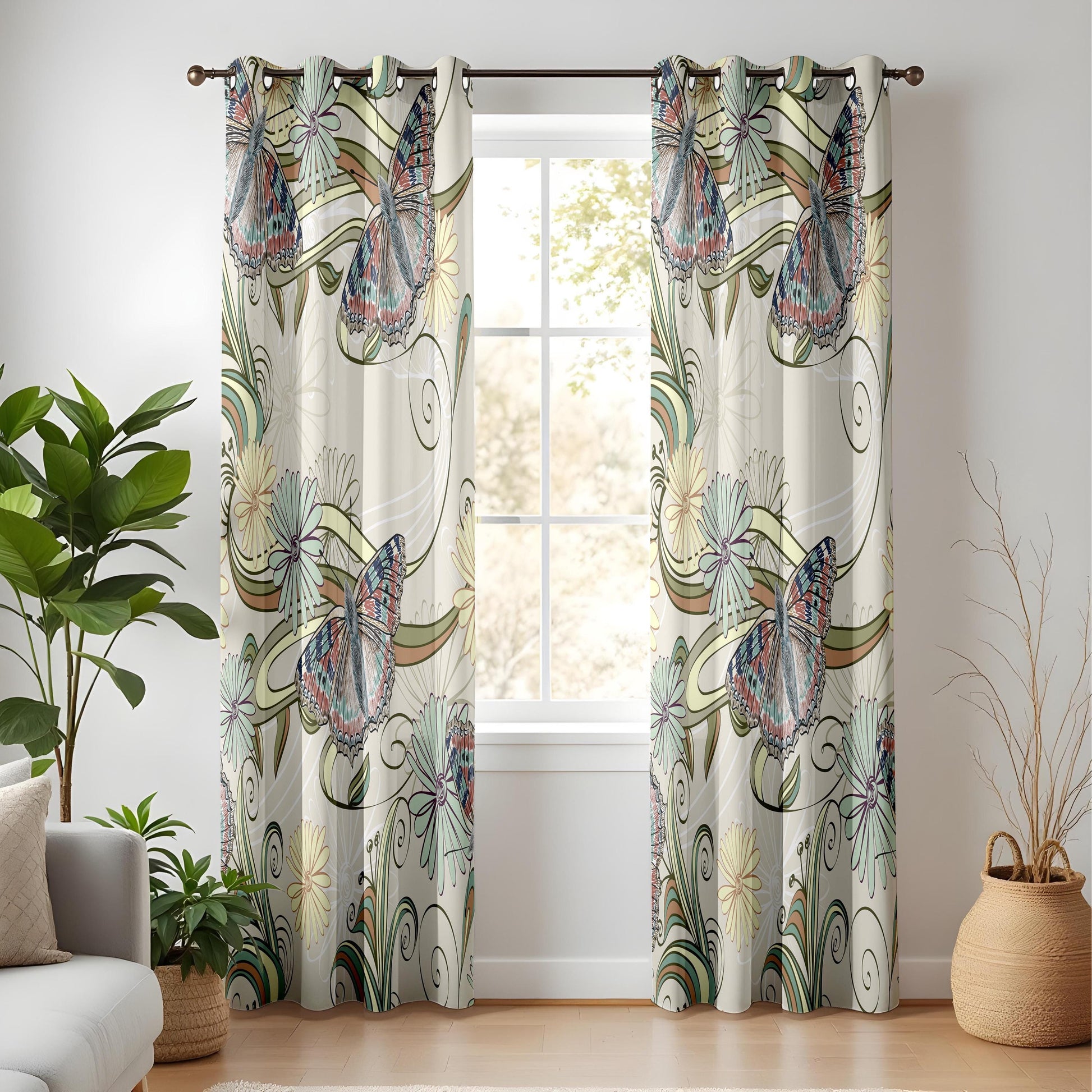 Onay Art Nouveau Butterfly Curtains – Whimsical Floral Swirl Drapes