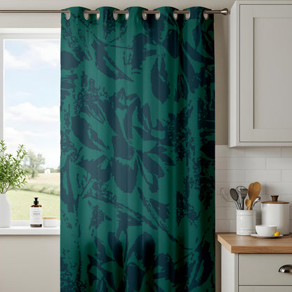 Onay Dark Emerald Green Abstract Floral Curtains – Moody Shadow Leaf Drapes