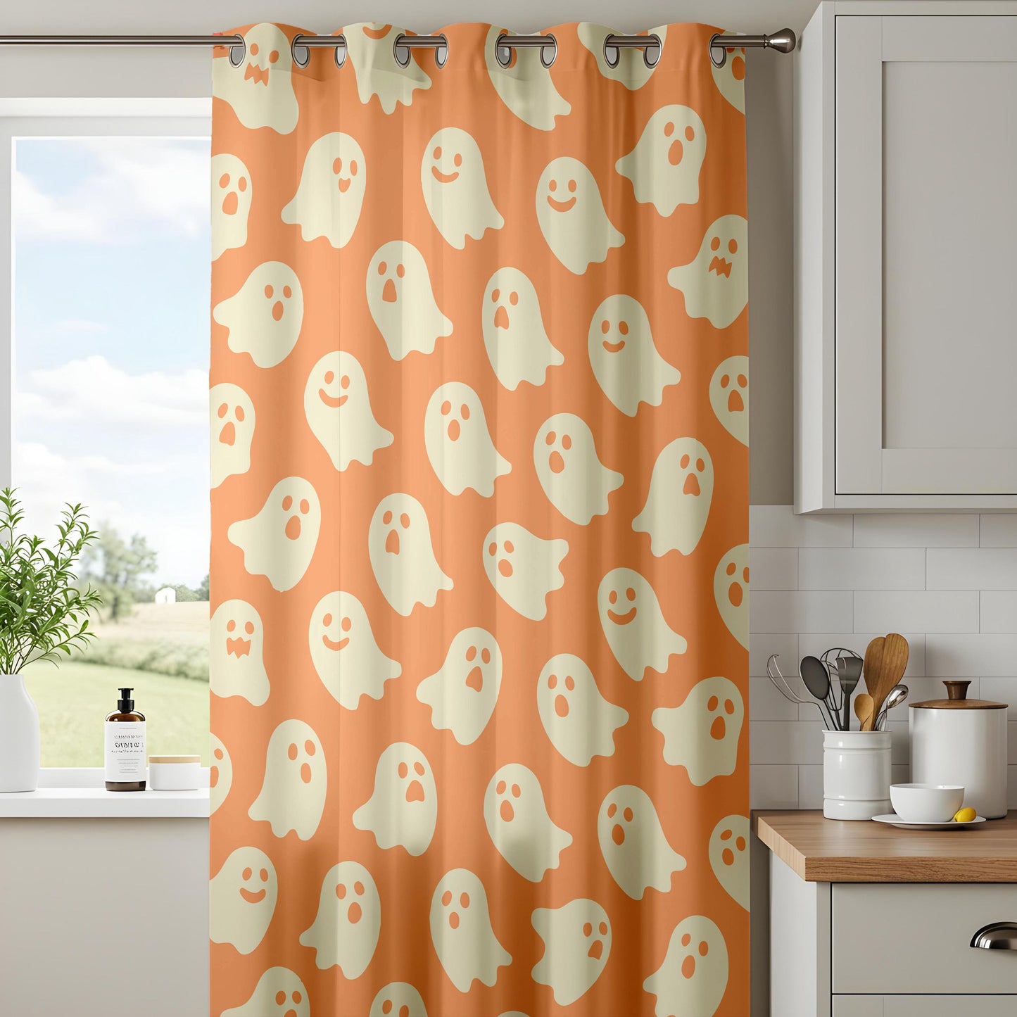 Onay Ghost Halloween Curtains – Orange Spooky Nursery Drapes