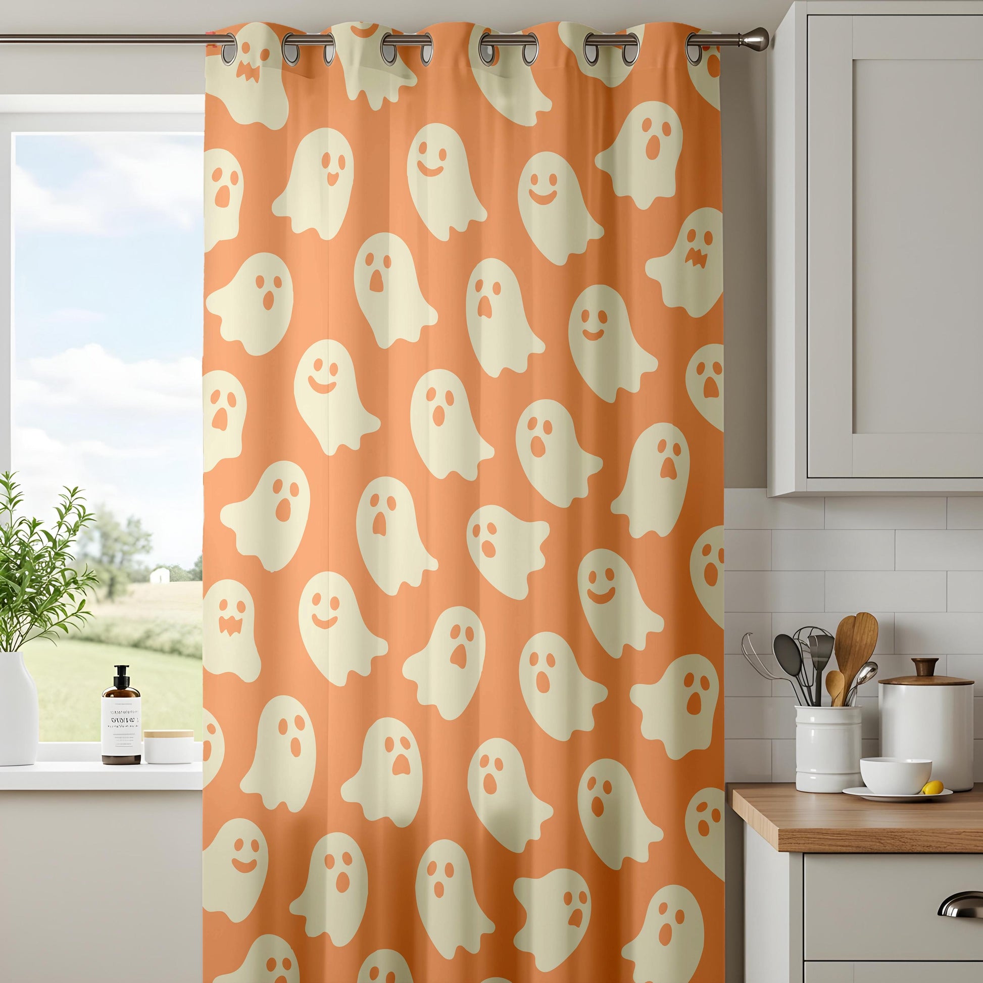 Onay Ghost Halloween Curtains – Orange Spooky Nursery Drapes