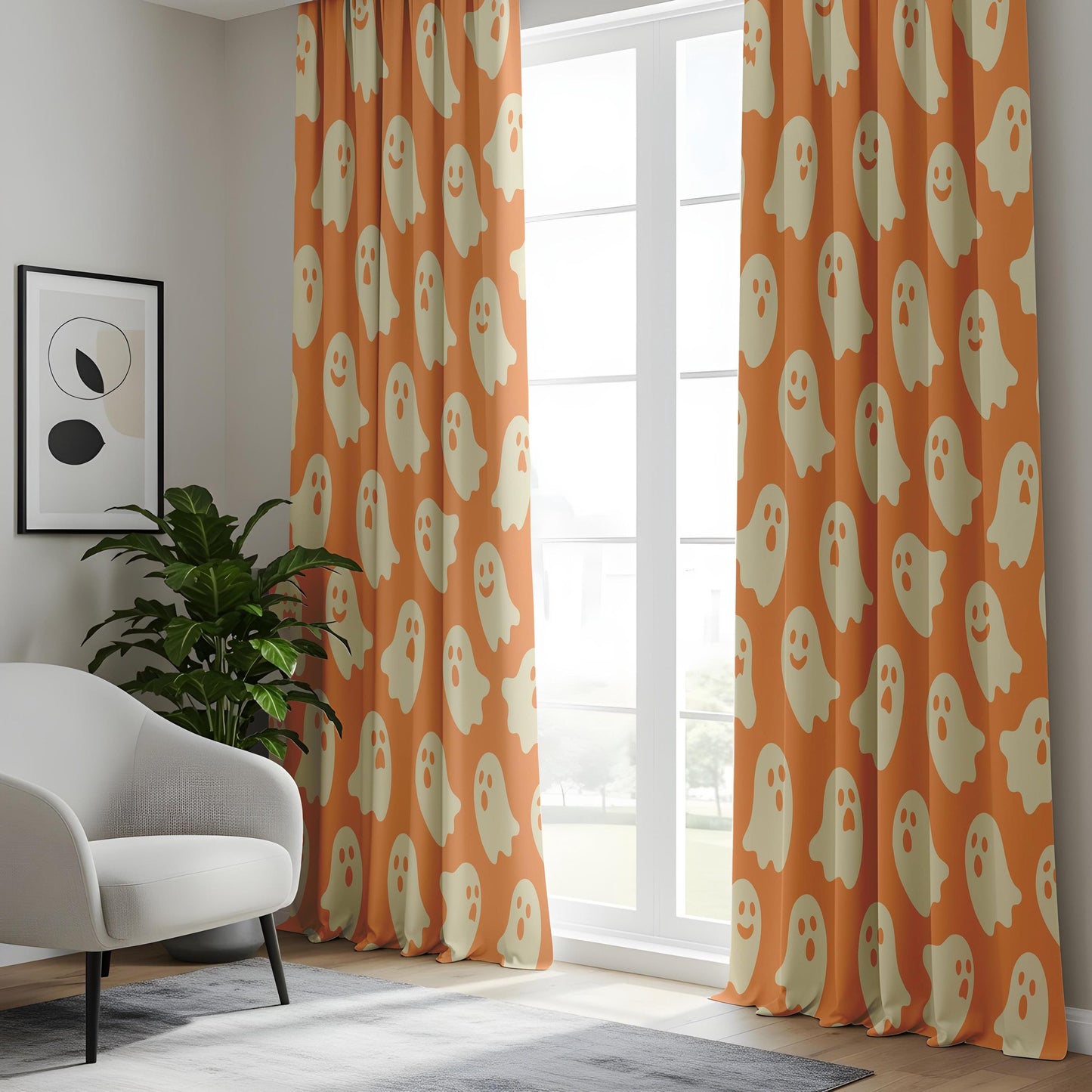 Onay Ghost Halloween Curtains – Orange Spooky Nursery Drapes