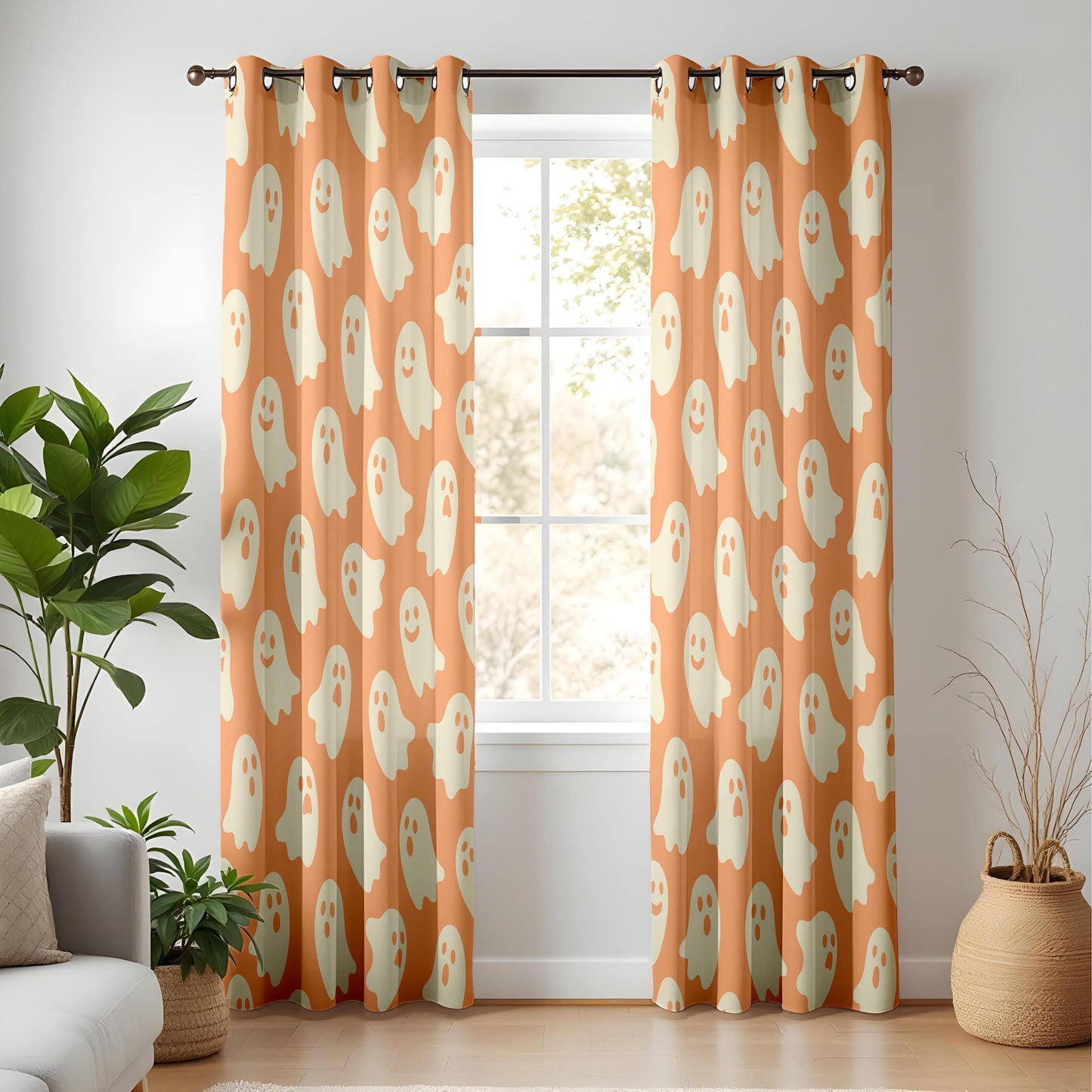 Onay Ghost Halloween Curtains – Orange Spooky Nursery Drapes