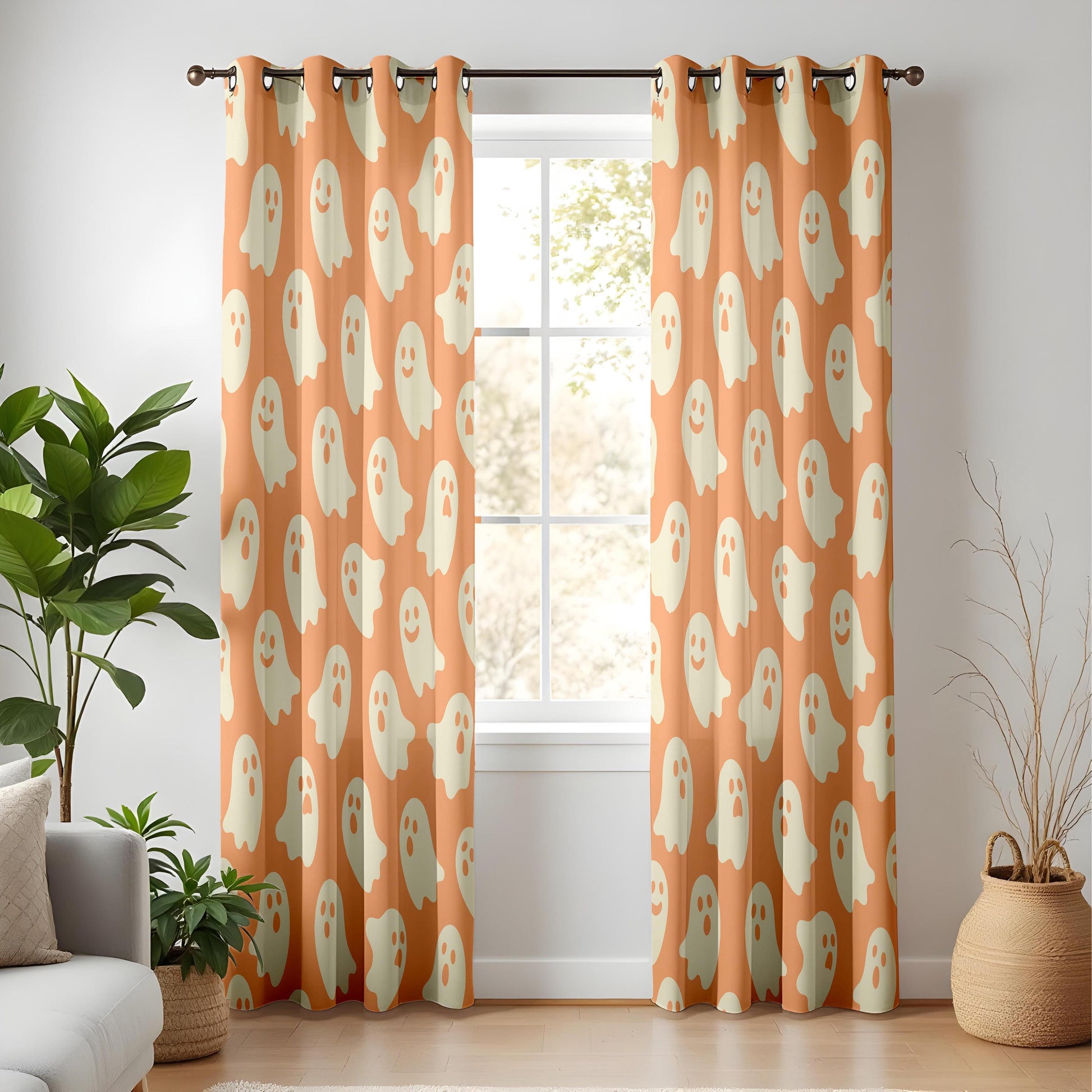 Onay Ghost Halloween Curtains – Orange Spooky Nursery Drapes
